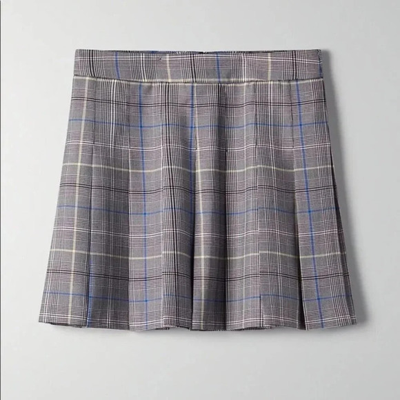 Aritzia Sunday Best Olive Pleated Tennis Skirt Grey Blue Plaid Check Size 6 - Picture 4 of 10